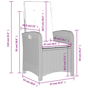 vidaXL Gartensessel Verstellbar mit Kissen Schwarz Poly Rattan