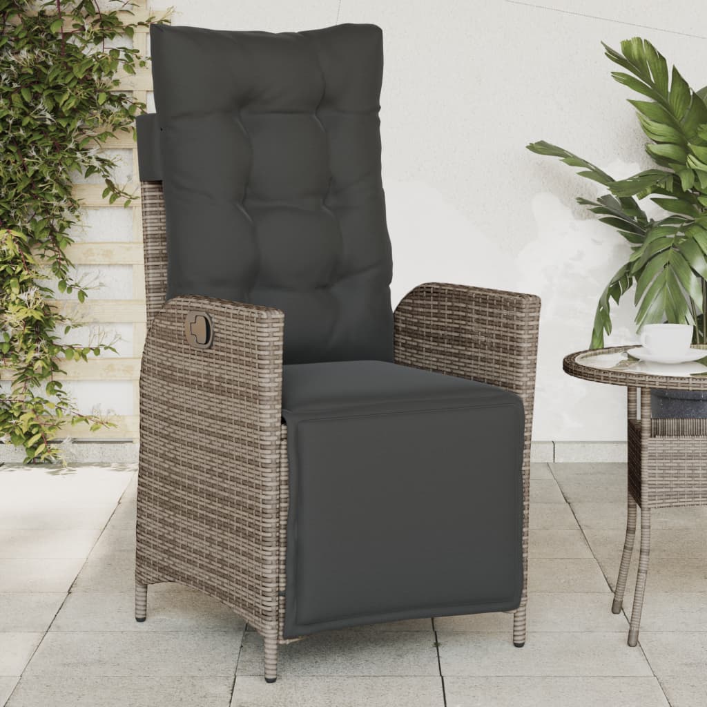 vidaXL Gartensessel mit Fußteil 2 Stk. Verstellbar Grau Poly Rattan