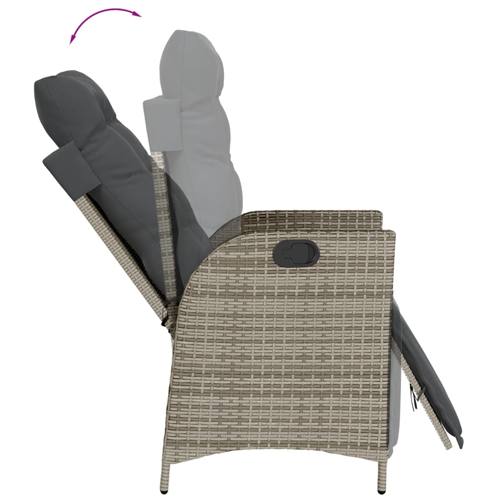 vidaXL Gartensessel mit Fußteil 2 Stk. Verstellbar Grau Poly Rattan