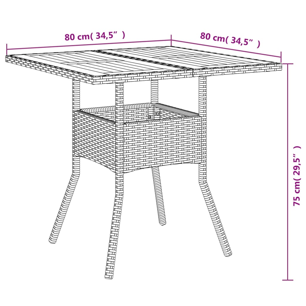 vidaXL Gartentisch mit Akazienholz-Platte Grau 80x80x75 cm Poly Rattan