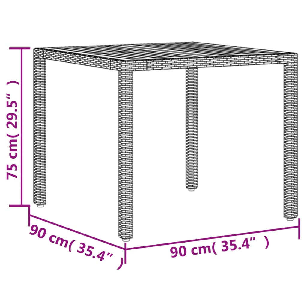 vidaXL Gartentisch mit Holzplatte Schwarz 90x90x75 cm Poly Rattan