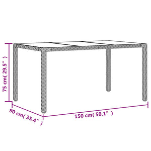 vidaXL Gartentisch mit Glasplatte Braun 150x90x75 cm Poly Rattan