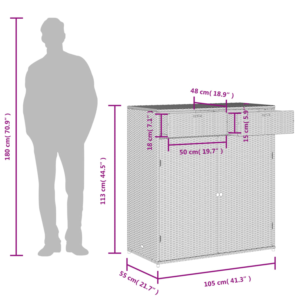 vidaXL Gartenschrank Braun 105x55x113 cm Poly Rattan