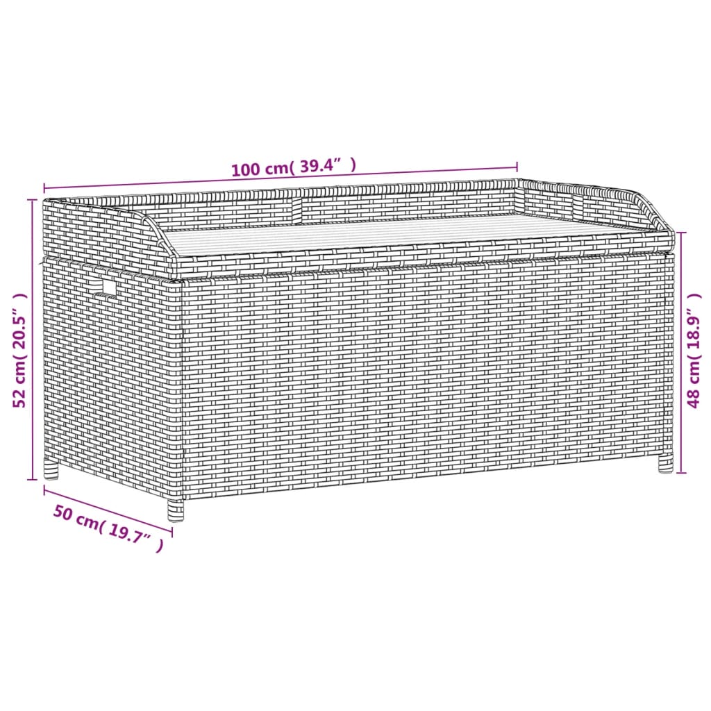 Bank mit Stauraum Grau 100x50x52 cm Poly Rattan Akazienholz Stilecasa