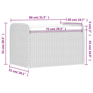 vidaXL Sitzbank mit Stauraum & Kissen Schwarz 80x51x52 cm Poly Rattan