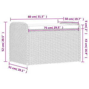 vidaXL Sitzbank mit Stauraum & Kissen Braun 80x51x52 cm Poly Rattan