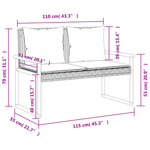 vidaXL Gartenbank mit Kissen Schwarz Poly Rattan Akazienholz