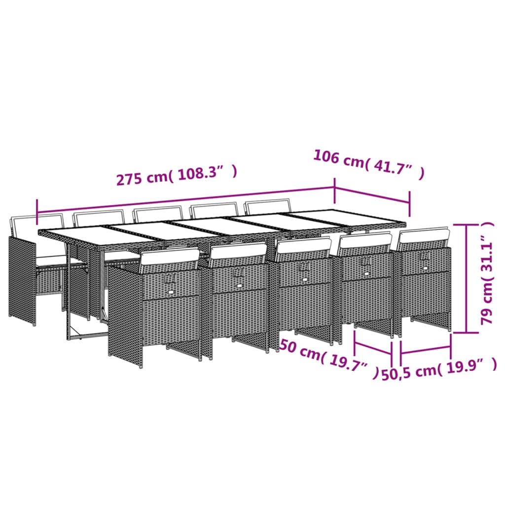 vidaXL 11-tlg. Garten-Essgruppe mit Kissen Grau Poly Rattan