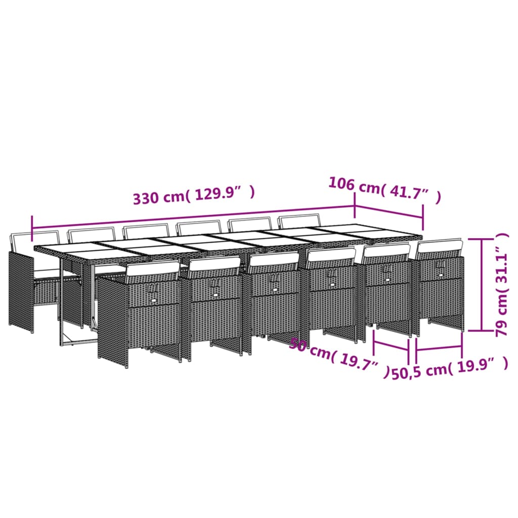 vidaXL 13-tlg. Garten-Essgruppe mit Kissen Braun Poly Rattan