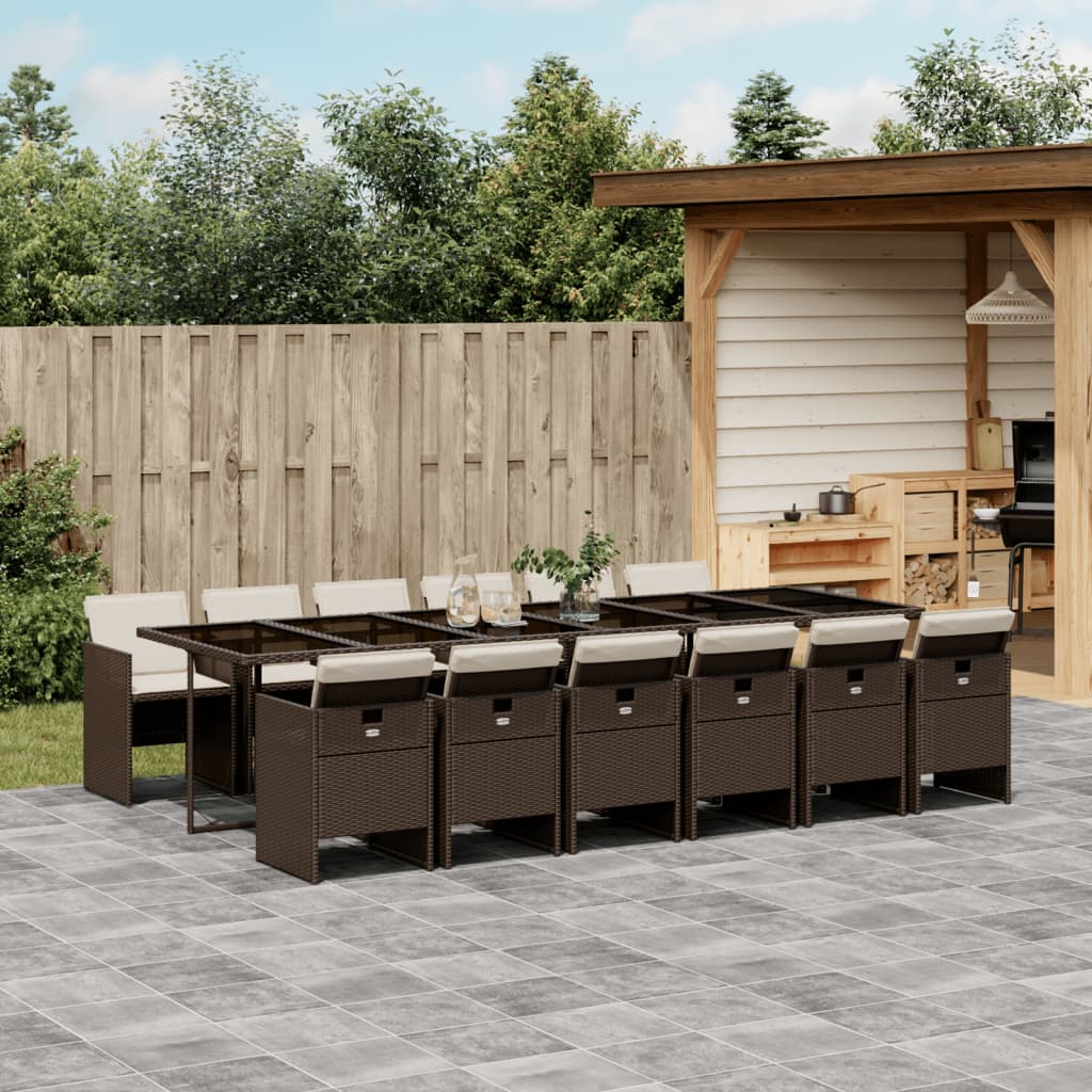 vidaXL 13-tlg. Garten-Essgruppe mit Kissen Braun Poly Rattan