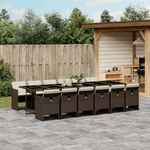 vidaXL 13-tlg. Garten-Essgruppe mit Kissen Braun Poly Rattan