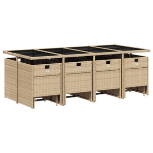 vidaXL 13-tlg. Garten-Essgruppe mit Kissen Beige Poly Rattan