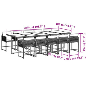 11-tlg. Garten-Essgruppe mit Kissen Braun Poly Rattan Stilecasa