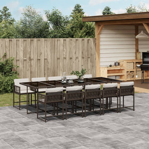 11-tlg. Garten-Essgruppe mit Kissen Braun Poly Rattan Stilecasa