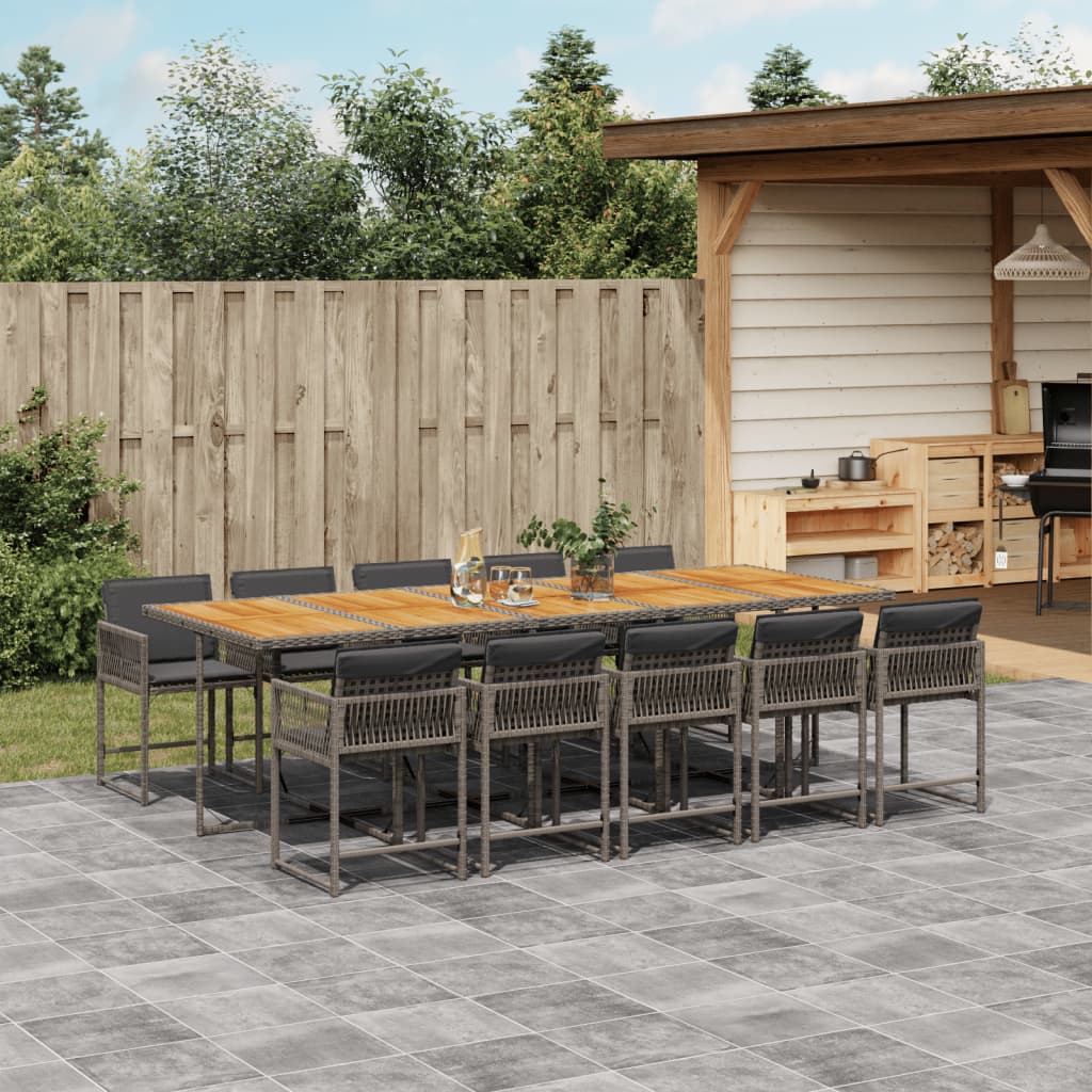 11-tlg. Garten-Essgruppe mit Kissen Grau Poly Rattan Stilecasa