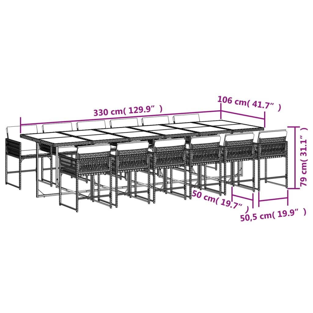 vidaXL 13-tlg. Garten-Essgruppe mit Kissen Grau Poly Rattan