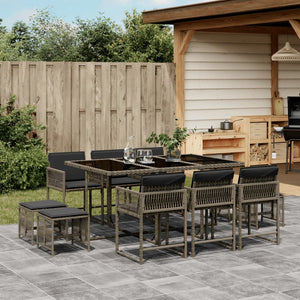 11-tlg. Garten-Essgruppe mit Kissen Grau Poly Rattan Stilecasa