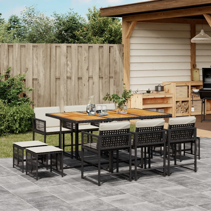 11-tlg. Garten-Essgruppe mit Kissen Schwarz Poly Rattan Stilecasa