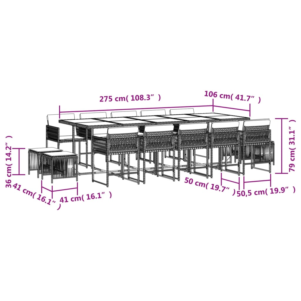 15-tlg. Garten-Essgruppe mit Kissen Beige Poly Rattan Stilecasa