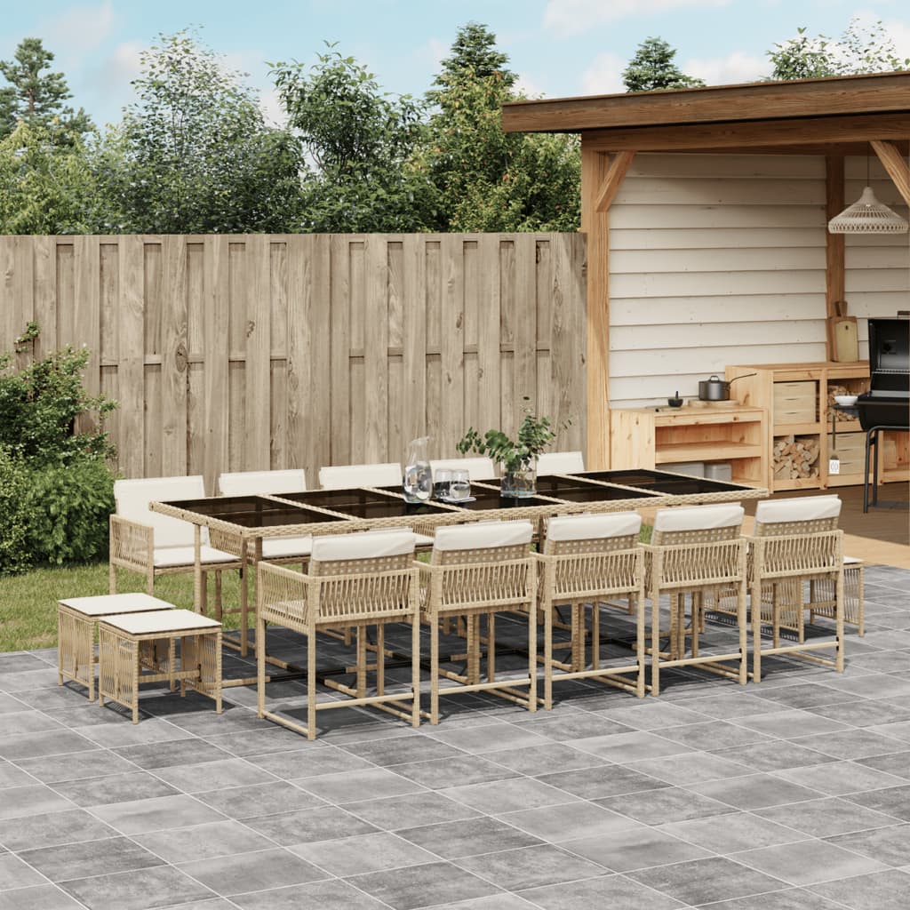 15-tlg. Garten-Essgruppe mit Kissen Beige Poly Rattan Stilecasa