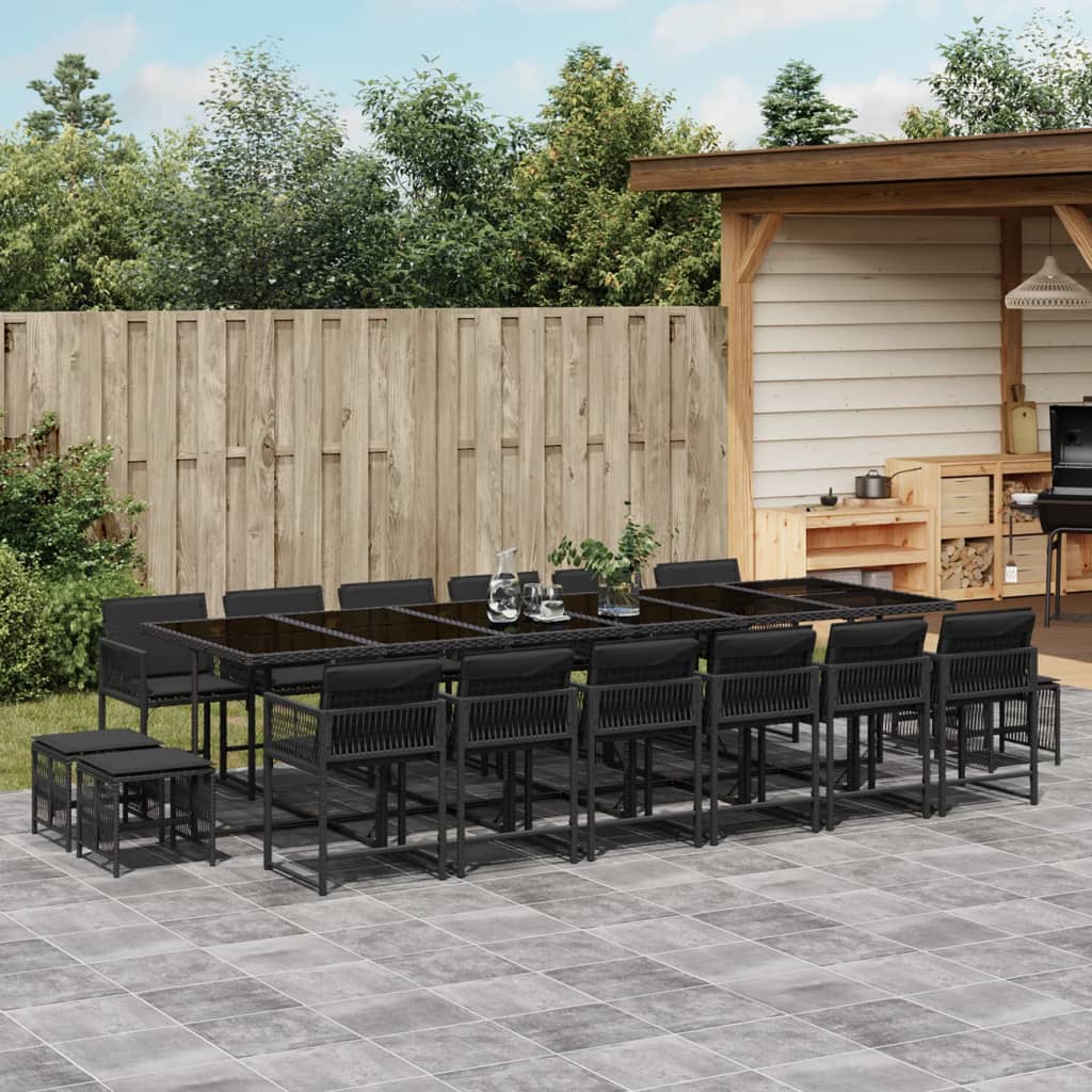 17-tlg. Garten-Essgruppe mit Kissen Schwarz Poly Rattan Stilecasa