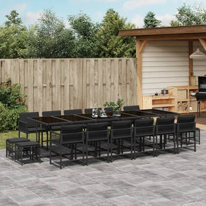 17-tlg. Garten-Essgruppe mit Kissen Schwarz Poly Rattan Stilecasa