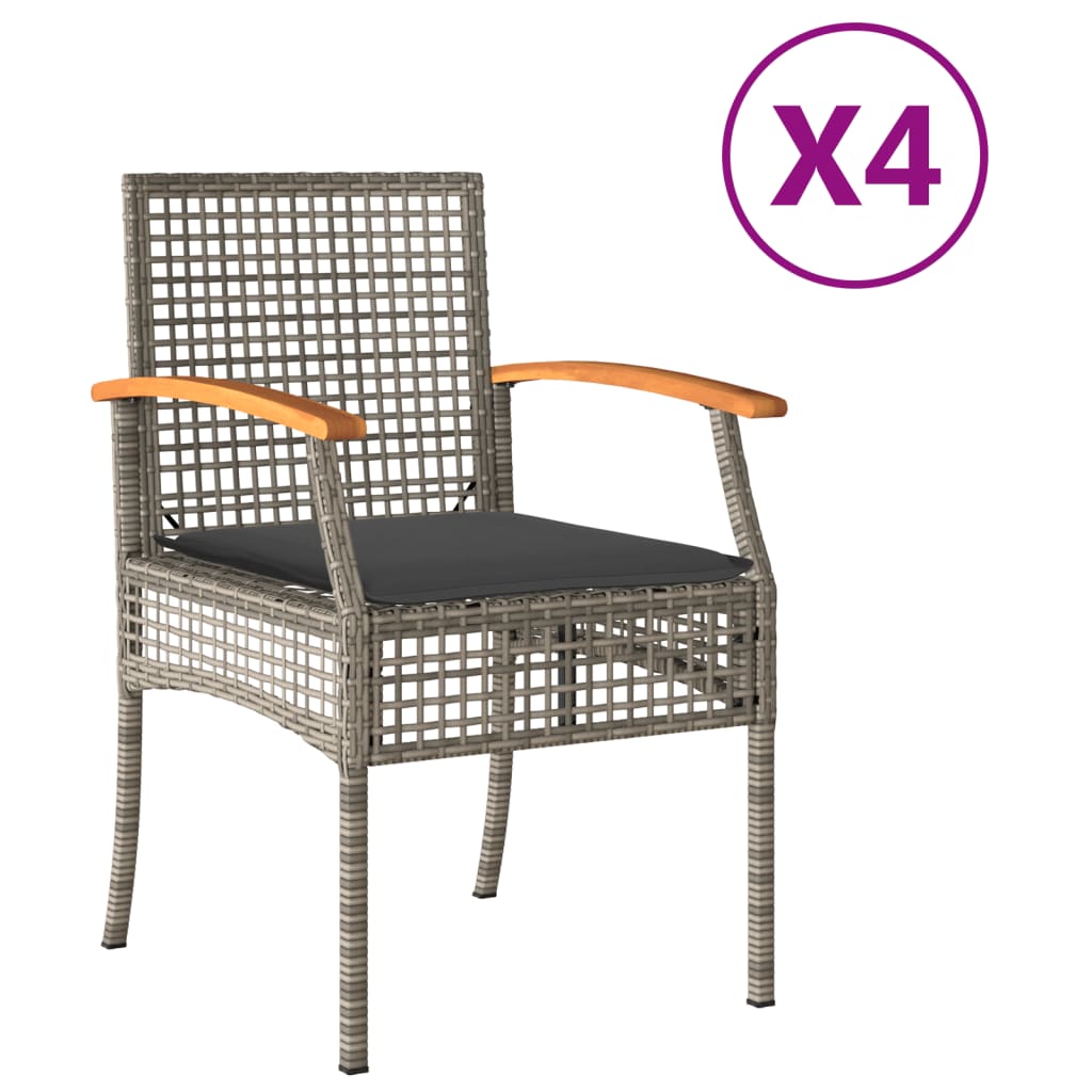 vidaXL Gartenstühle mit Kissen 4 Stk. Grau Poly Rattan Akazienholz