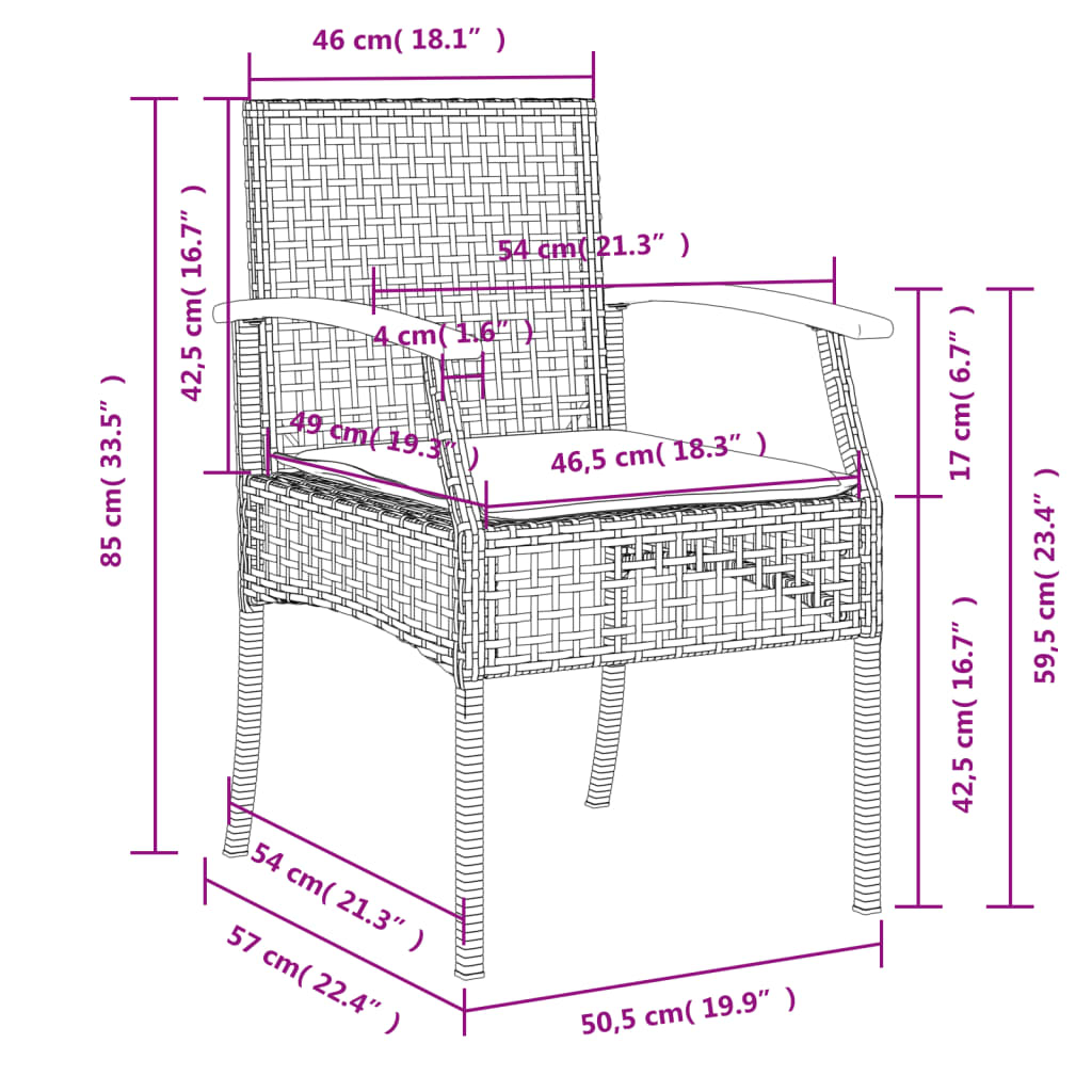 vidaXL Gartenstühle mit Kissen 4 Stk. Grau Poly Rattan Akazienholz