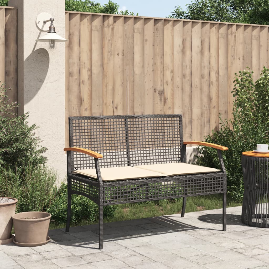 vidaXL Gartenbank mit Kissen Schwarz Poly Rattan Akazienholz