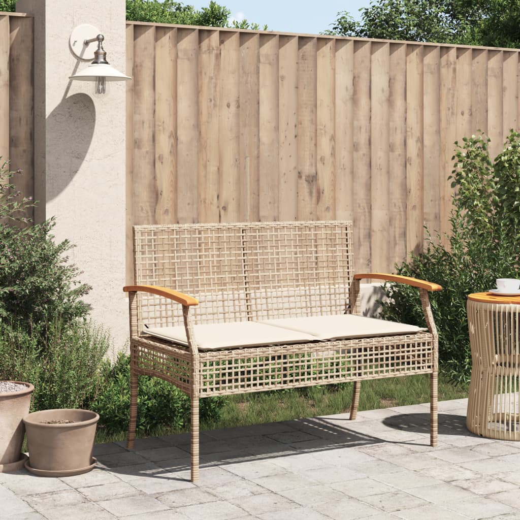 vidaXL Gartenbank mit Kissen Beige Poly Rattan Akazienholz