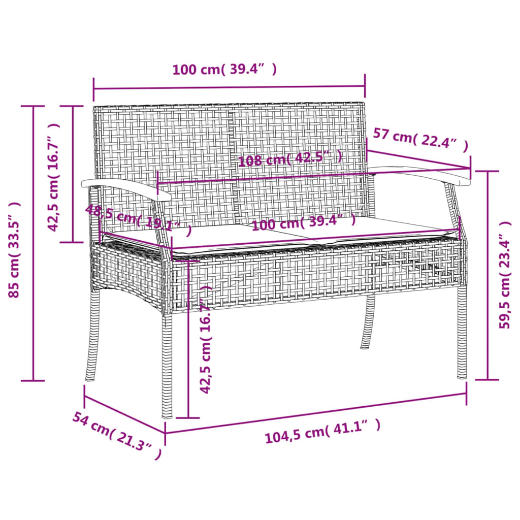 vidaXL Gartenbank mit Kissen Beige Poly Rattan Akazienholz