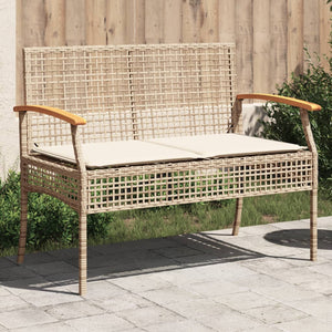 vidaXL Gartenbank mit Kissen Beige Poly Rattan Akazienholz