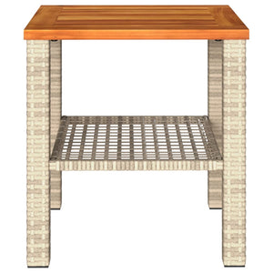 vidaXL Gartentisch Beige 40x40x42 cm Poly Rattan Akazienholz