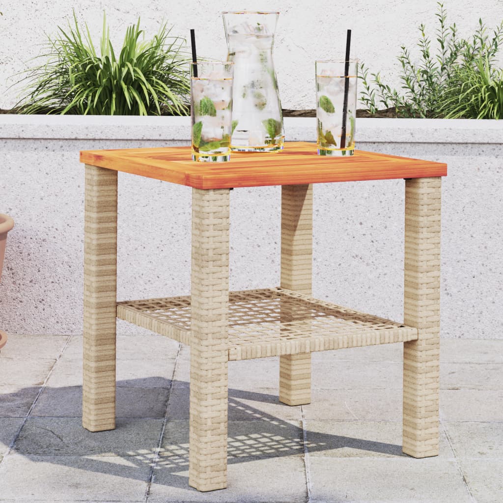 vidaXL Gartentisch Beige 40x40x42 cm Poly Rattan Akazienholz