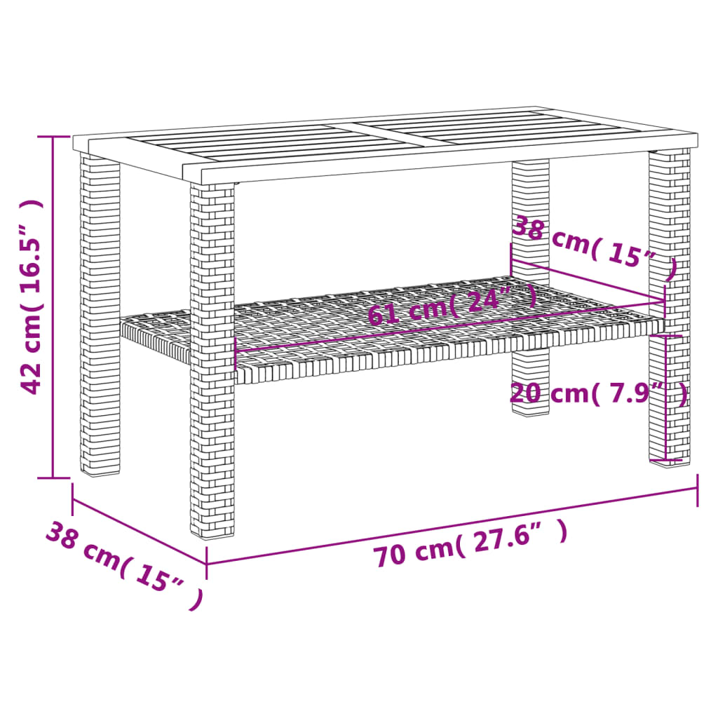 vidaXL Gartentisch Grau 70x38x42 cm Poly Rattan Akazienholz