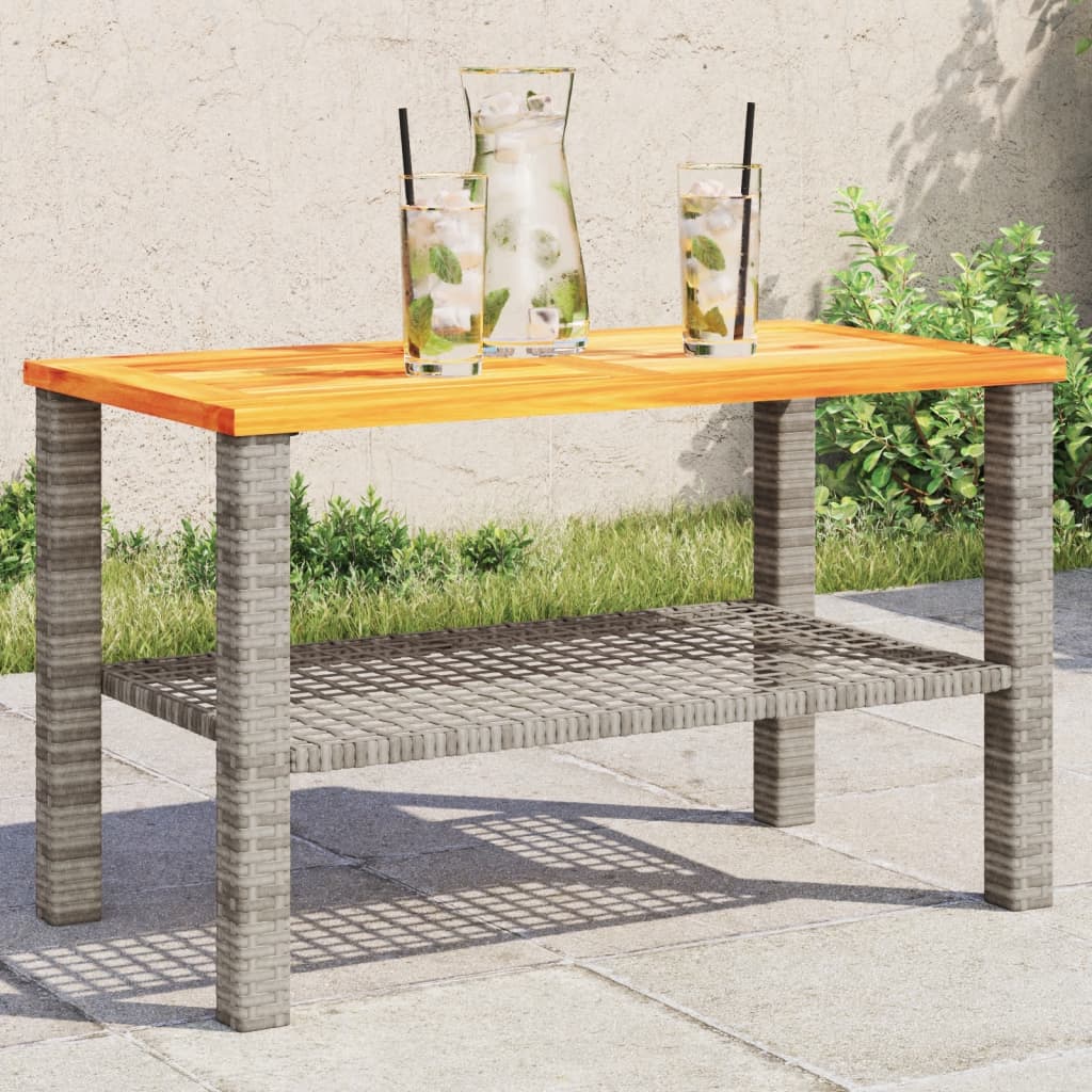 vidaXL Gartentisch Grau 70x38x42 cm Poly Rattan Akazienholz