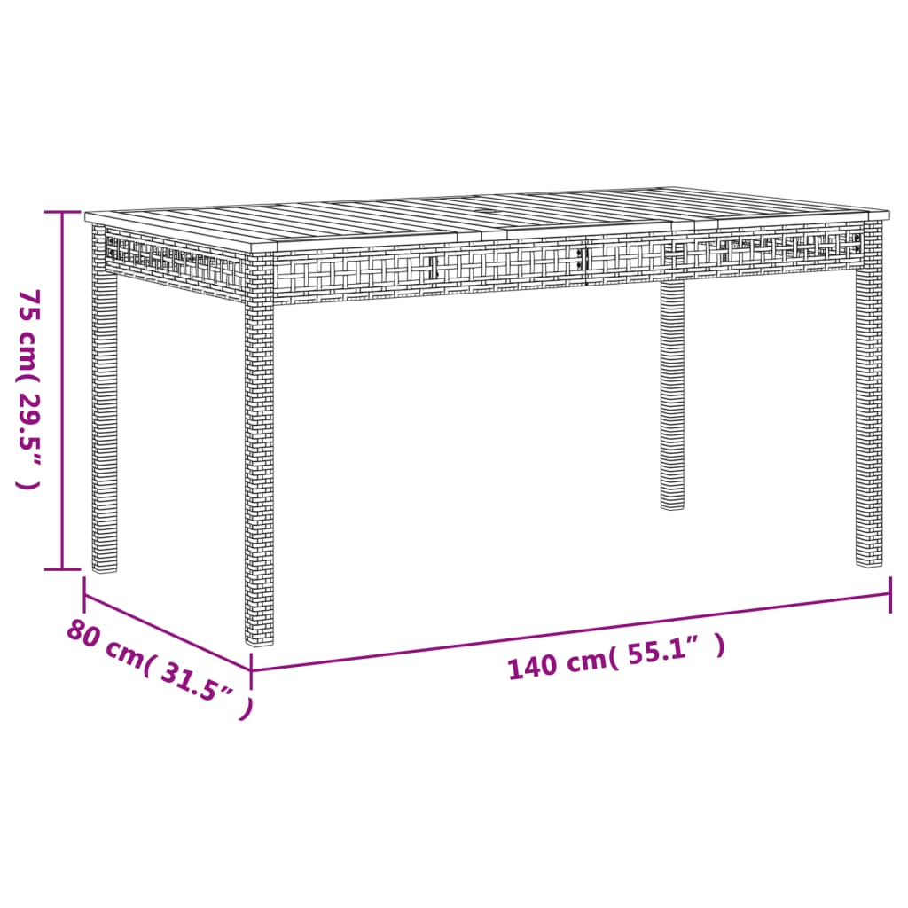 vidaXL Gartentisch Beige 140x80x75 cm Poly Rattan Akazienholz