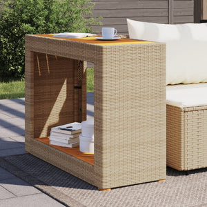 vidaXL Garten-Beistelltisch mit Holzplatte Beige Poly Rattan