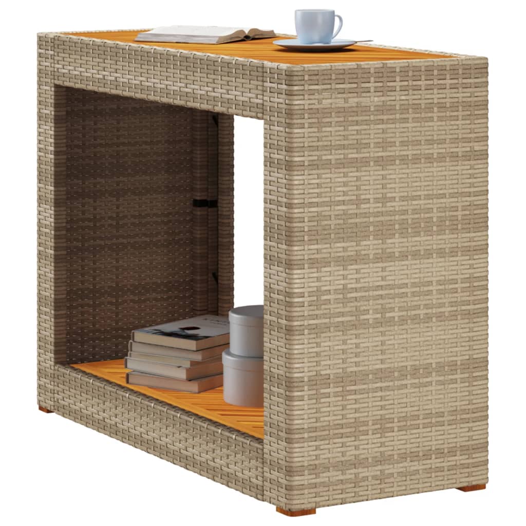 vidaXL Garten-Beistelltisch mit Holzplatte Beige Poly Rattan