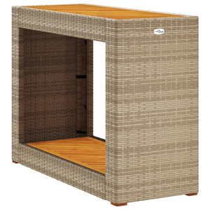 vidaXL Garten-Beistelltisch mit Holzplatte Beige Poly Rattan