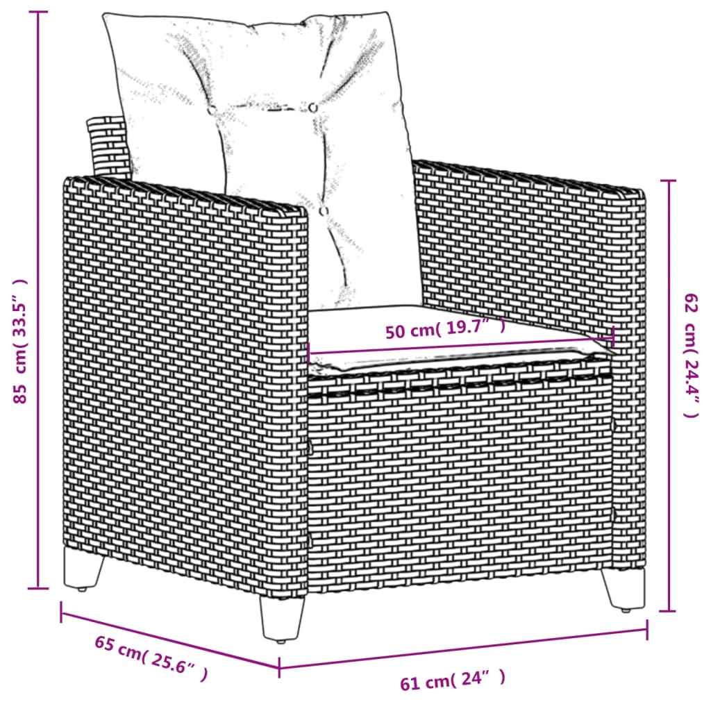 vidaXL Gartensessel mit Kissen Schwarz Poly Rattan