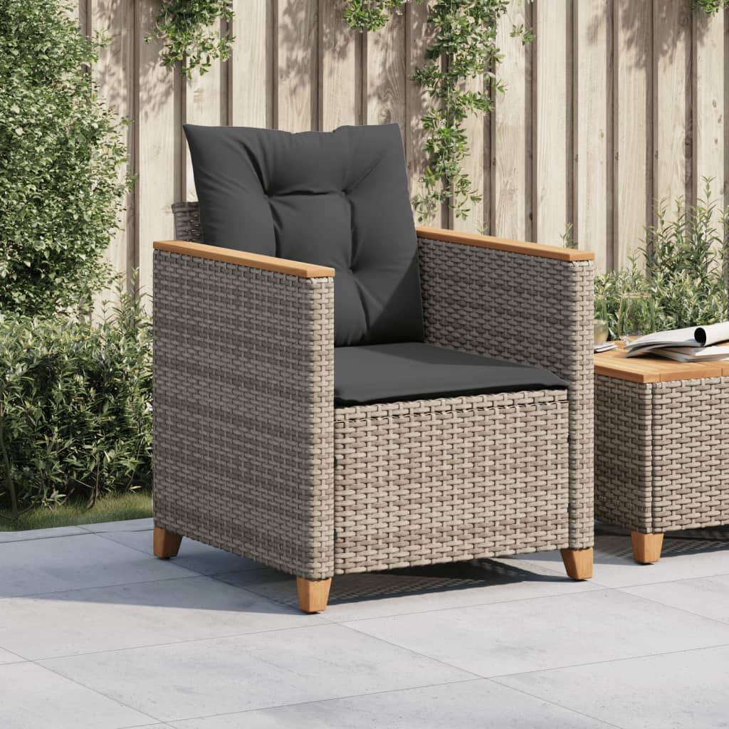 vidaXL Gartensessel mit Kissen Grau Poly Rattan