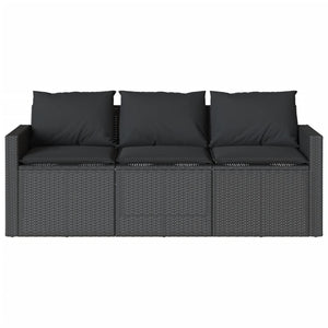 vidaXL Gartensofa mit Kissen 3-Sitzer Schwarz Poly Rattan