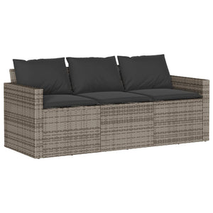 vidaXL Gartensofa mit Kissen 3-Sitzer Grau Poly Rattan