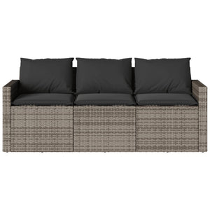 vidaXL Gartensofa mit Kissen 3-Sitzer Grau Poly Rattan