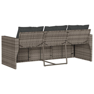 vidaXL Gartensofa mit Kissen 3-Sitzer Grau Poly Rattan