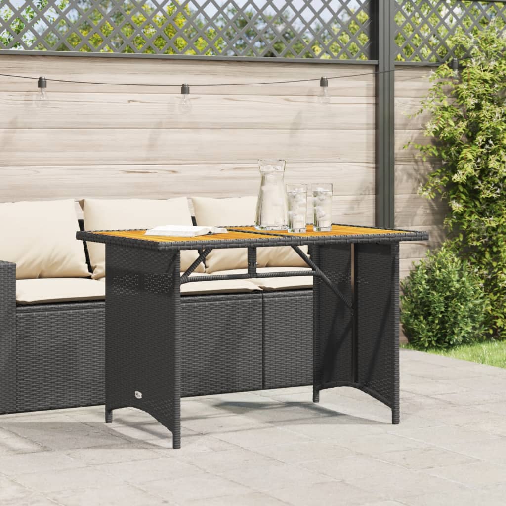 vidaXL Gartentisch mit Holzplatte Schwarz 110x68x70 cm Poly Rattan