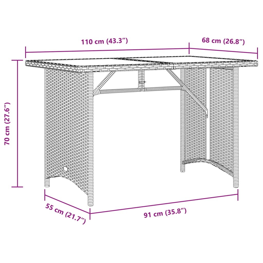 vidaXL Gartentisch mit Holzplatte Schwarz 110x68x70 cm Poly Rattan