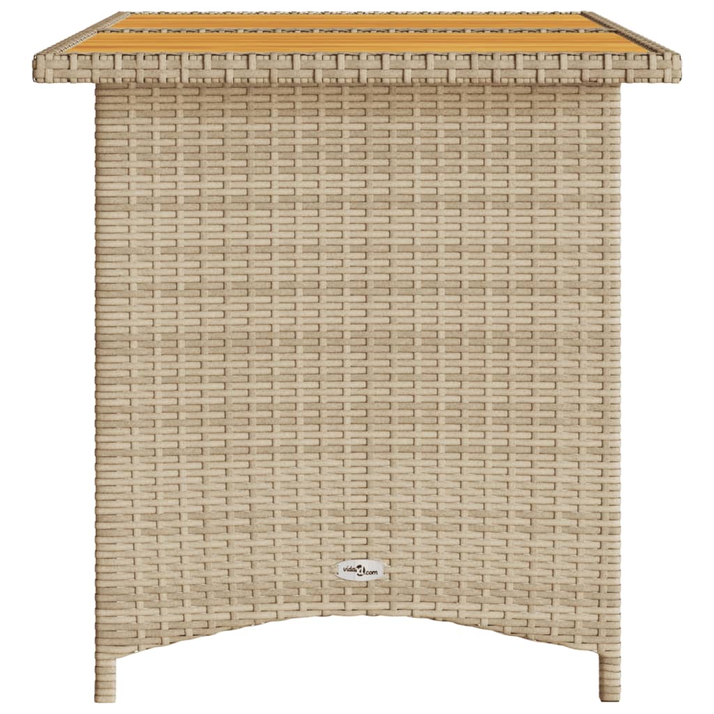 vidaXL Gartentisch mit Holzplatte Beige 110x68x70 cm Poly Rattan