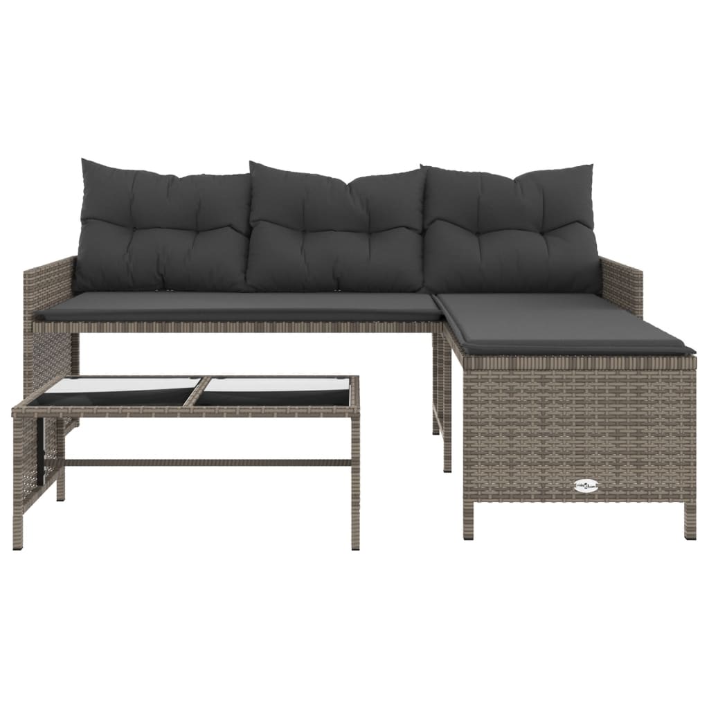 vidaXL Gartensofa in L-Form mit Tisch und Kissen Grau Poly Rattan